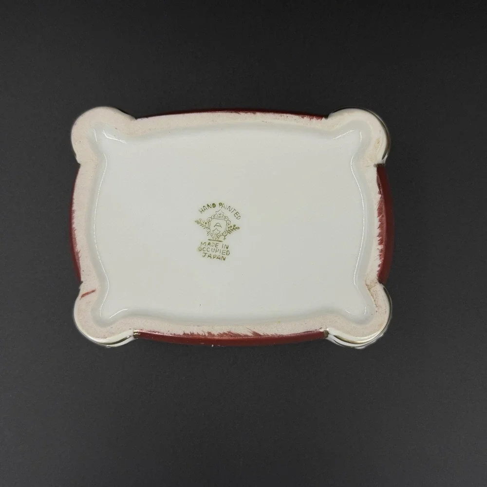 Vintage Occupied Japan Hand Painted Trinket Box Red Gold Floral